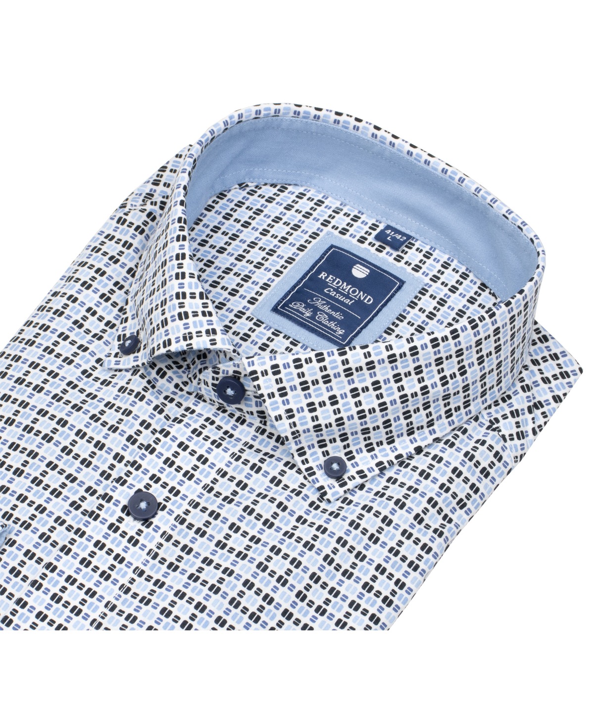 Redmond Hemd - Comfort Fit - Button Down Kragen - Print - blau - ohne OVP