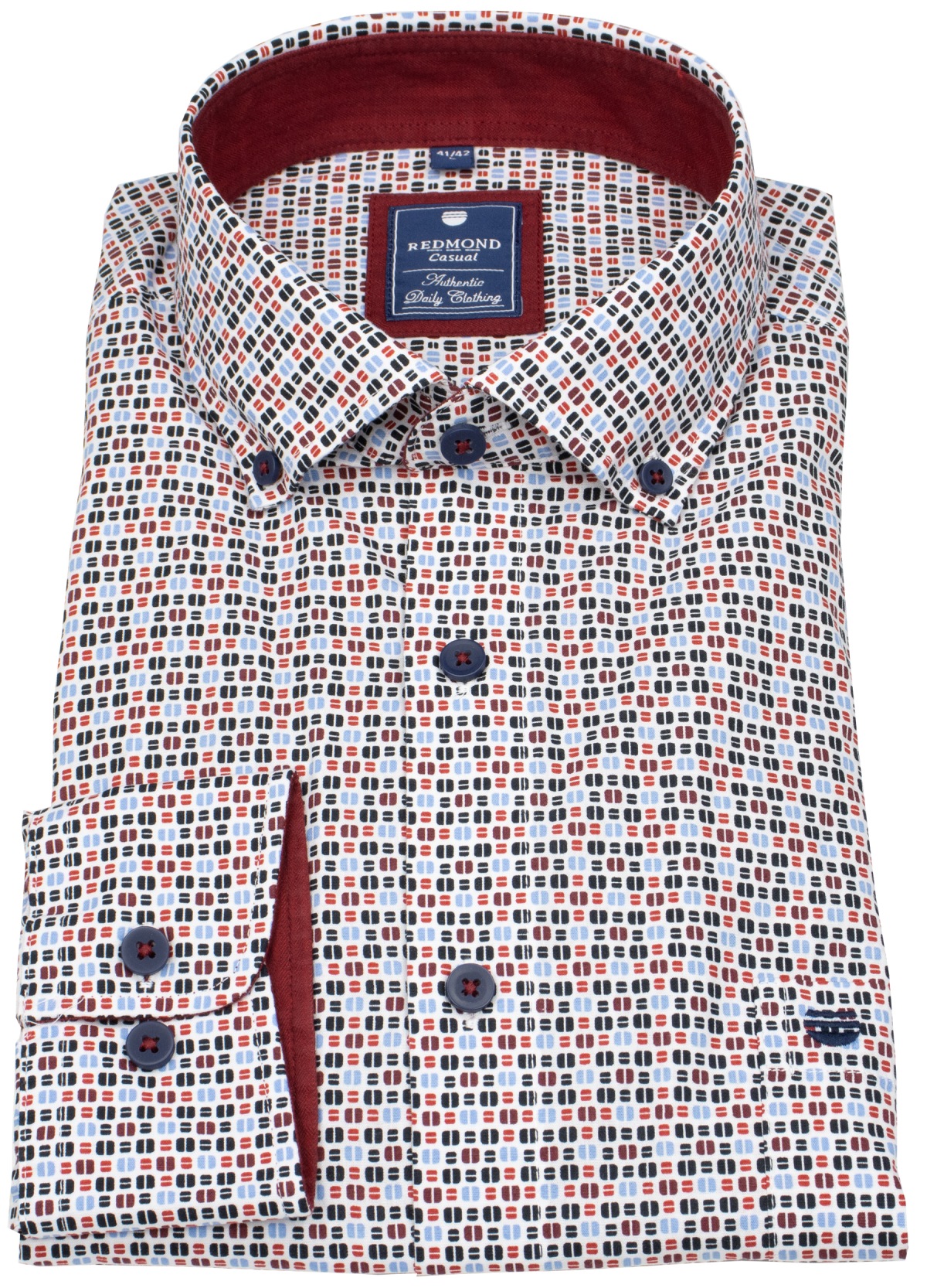 Redmond Hemd - Comfort Fit - Button Down Kragen - Print - rot - ohne OVP