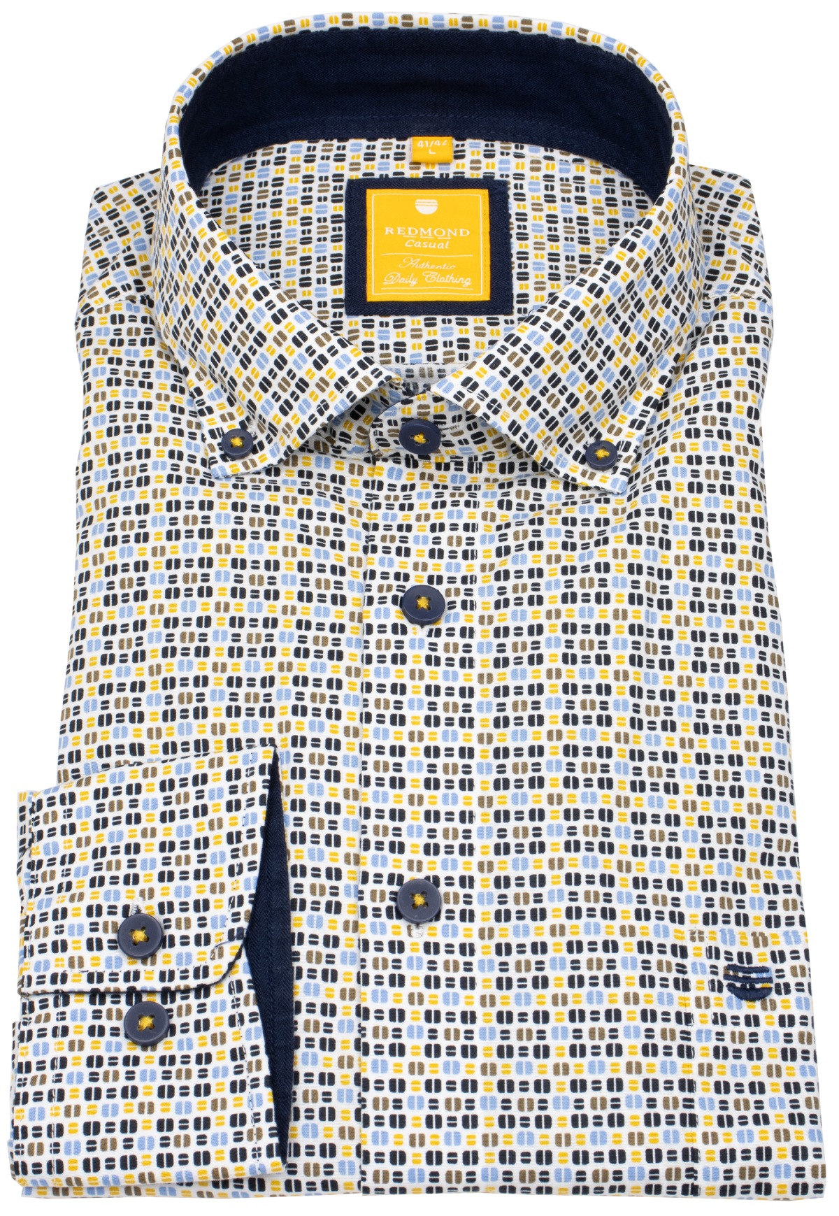 Redmond Hemd - Modern Fit - Button Down Kragen - Print - gelb - ohne OVP
