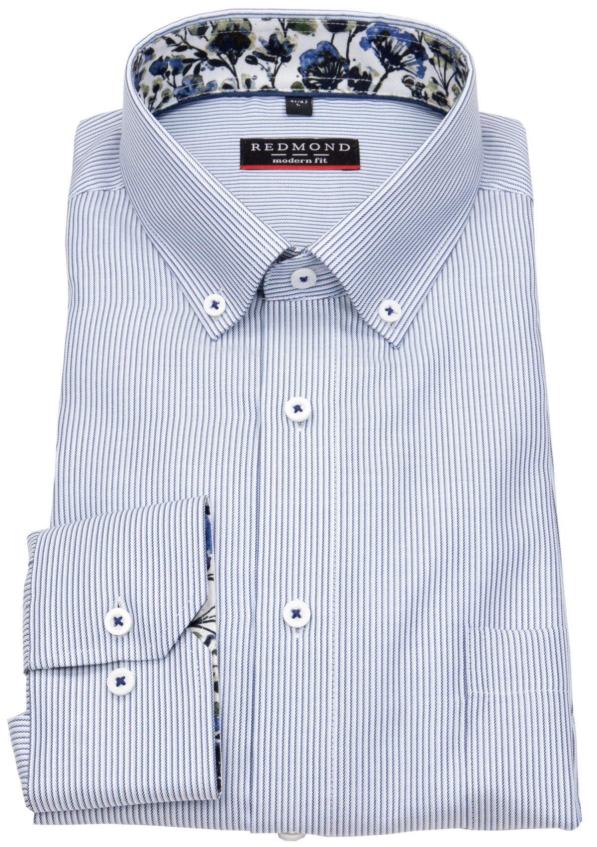 Redmond Hemd - Modern Fit - Button Down Kragen - Streifen - blau / weiß - ohne OVP