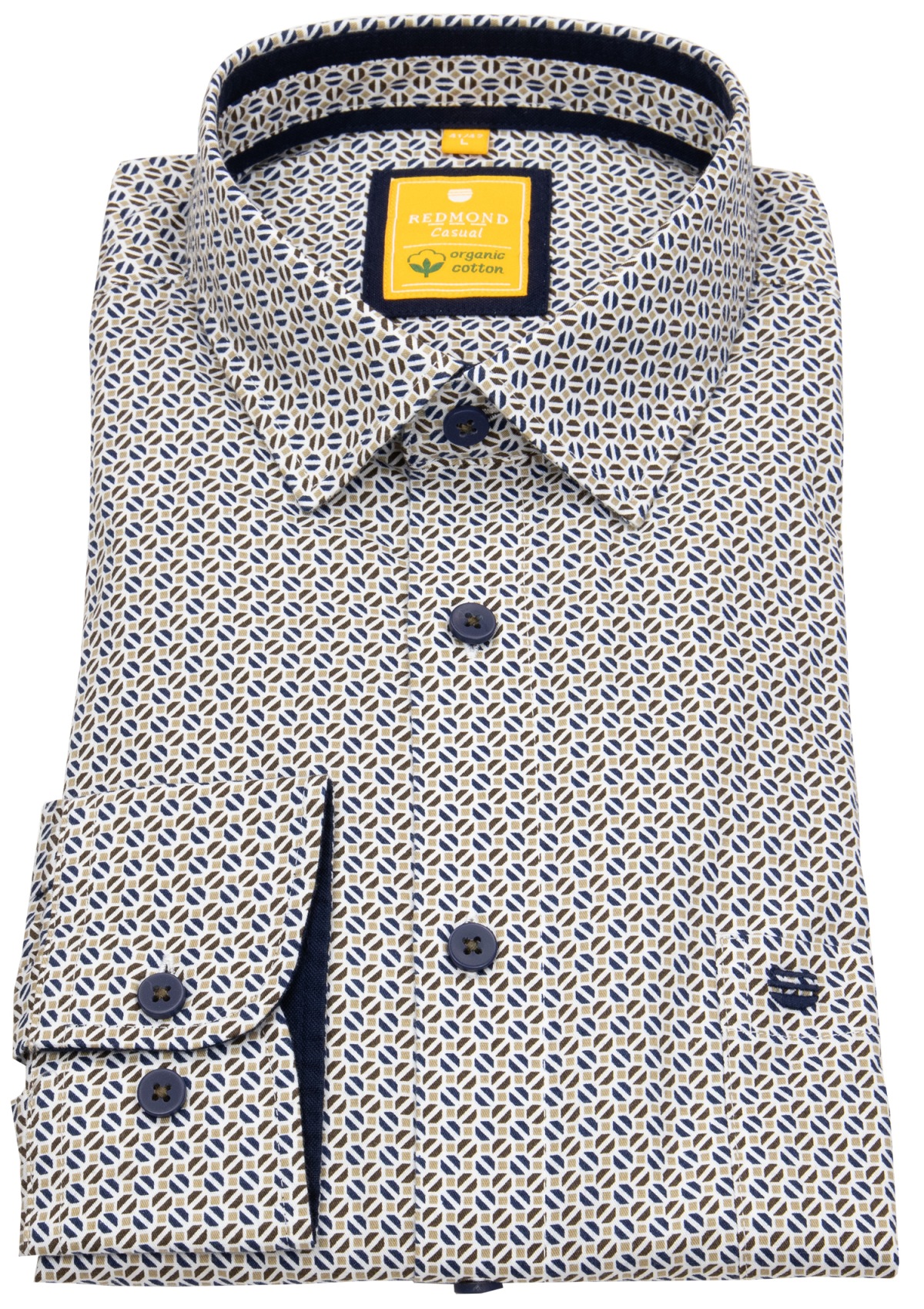 Redmond Hemd - Modern Fit - Print - Kontrastknöpfe - Bio Baumwolle - braun - ohne OVP