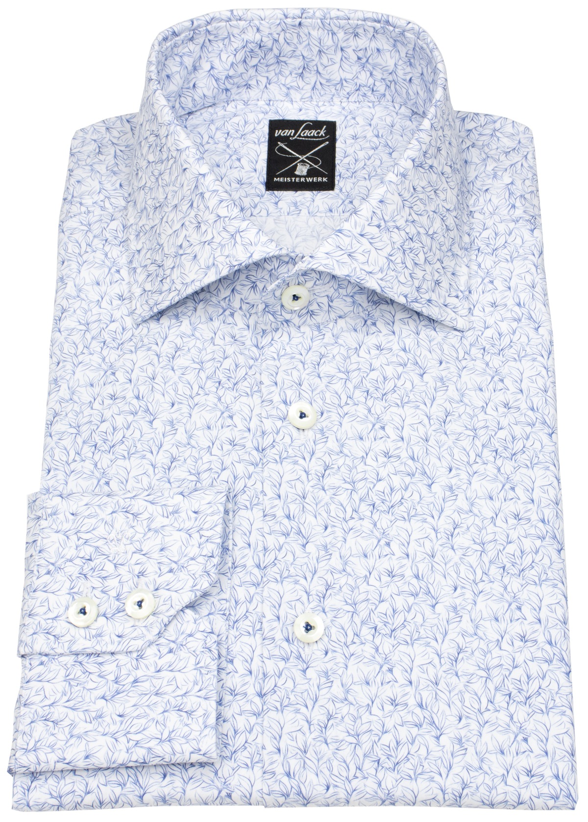 van Laack Hemd - Tailor Fit - Haikragen - Meisterwerk - feines Muster - blau / weiß