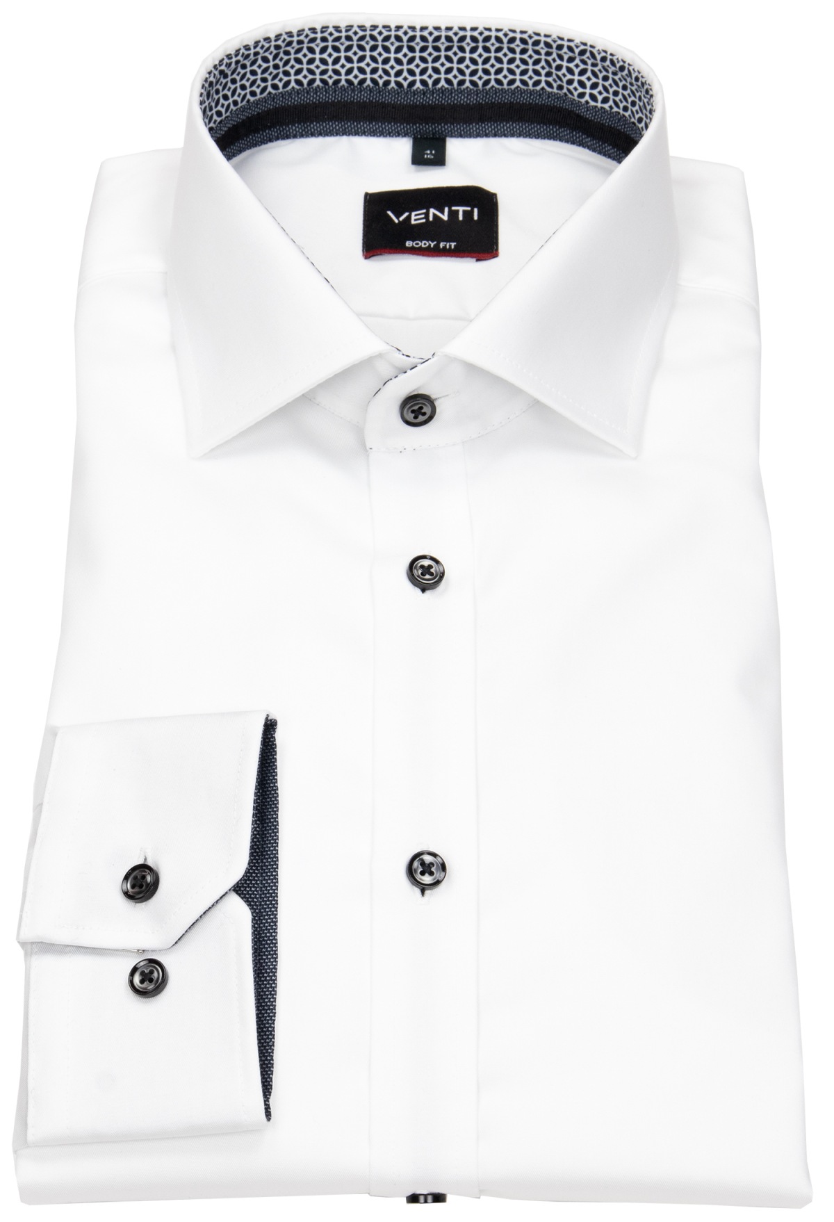 Venti Hemd - Body Fit - Kentkragen - Twill - Kontrastknöpfe - weiß - ohne OVP