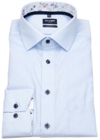 OLYMP Hemd - Modern Fit - Kentkragen - Struktur - Kontrastknöpfe - hellblau