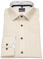 OLYMP Hemd - Modern Fit - Struktur - Kontrastknöpfe - beige