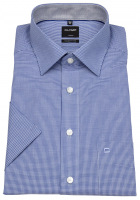 OLYMP Kurzarmhemd - Luxor Modern Fit - fein kariert - blau / weiß