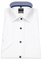 OLYMP Kurzarmhemd - Luxor Modern Fit - Patch - Kontrastknöpfe - weiß