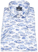 OLYMP Kurzarmhemd - Modern Fit - Global Kent - Sonnenschirme - blau / weiß