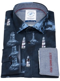 A Fish Named Fred Hemd - Modern Fit - Print - Leuchttürme - dunkelblau