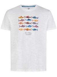 A Fish Named Fred T-Shirt - Modern Fit - Rundhals - Haifische - weiß