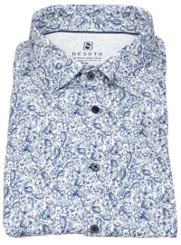 DESOTO Hemd - Slim Fit - Jersey - Kentkragen - Floraler Print - blau / weiß
