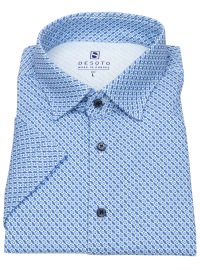 DESOTO Kurzarmhemd - Slim Fit - Jersey - Kentkragen - Print - blau