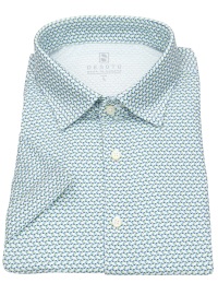DESOTO Kurzarmhemd - Slim Fit - Jersey - Kentkragen - Print - grün / blau