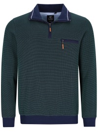 Hajo Sweatshirt - Regular Fit - Troyerkragen mit Reissverschluss - grün