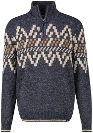 Lerros Strickpullover - Regular Fit - Troyer - Norweger-Muster - blau