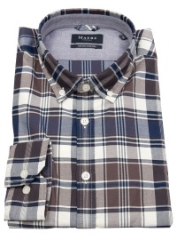 MAERZ Muenchen Hemd - Modern Fit - Button Down Kragen - Oxford - kariert - braun / blau - ohne OVP