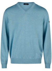 MAERZ Muenchen Pullover - Comfort Fit - V-Ausschnitt - Merinowolle - hellblau
