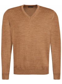 MAERZ Muenchen Pullover - Comfort Fit - V-Ausschnitt - Merinowolle - hellbraun