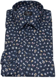 Marvelis Hemd - Body Fit - Kentkragen - Muster - dunkelblau - extra langer 69cm Arm