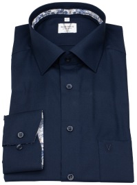 Marvelis Hemd - Modern Fit - Kentkragen - dunkelblau - extra langer 69cm Arm