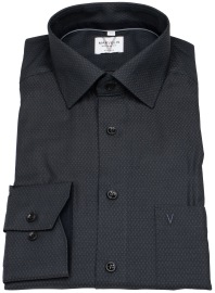 Marvelis Hemd - Modern Fit - Struktur - Chambray - schwarz - extra langer 69cm Arm - ohne OVP