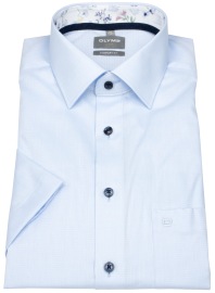 OLYMP Kurzarmhemd - Comfort Fit - Faux Uni Struktur - Kontrastknöpfe - hellblau - ohne OVP
