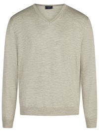 OLYMP Pullover - Merinowolle - V-Ausschnitt - beige