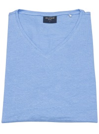 OLYMP T-Shirt - Regular Fit - V-Ausschnitt - Leinen - hellblau
