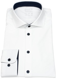 Pure Hemd - Slim Fit - Functional Shirt - Haifischkragen - Kontrastknöpfe - weiß