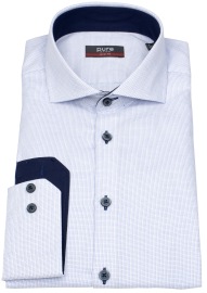 Pure Hemd - Slim Fit - Haifischkragen - fein kariert - Kontrastknöpfe - blau
