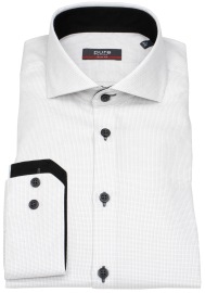 Pure Hemd - Slim Fit - Haifischkragen - fein kariert - Kontrastknöpfe - silber
