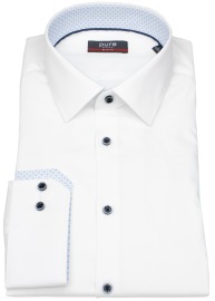 Pure Hemd - Slim Fit Stretch - Kentkragen - Kontrastknöpfe - weiß