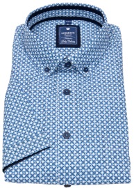 Redmond Kurzarmhemd - Comfort Fit - Button Down Kragen - blau / weiß