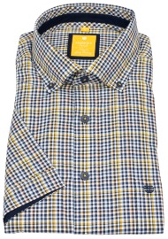 Redmond Kurzarmhemd - Modern Fit - Button Down Kragen - kariert - blau / gelb - ohne OVP