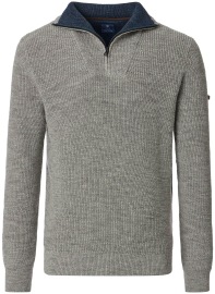 Redmond Pullover - Troyerkragen mit Reissverschluss - grau