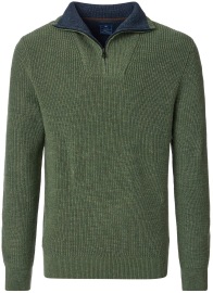 Redmond Pullover - Troyerkragen mit Reissverschluss - grün