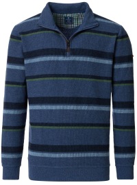 Redmond Sweatshirt - Troyerkragen mit Reissverschluss - Streifen - blau