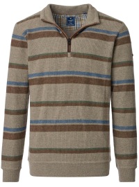 Redmond Sweatshirt - Troyerkragen mit Reissverschluss - Streifen - braun