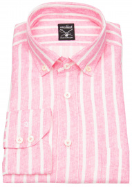 van Laack Leinenhemd - Tailor Fit - Button Down - Streifen - rosé / weiß