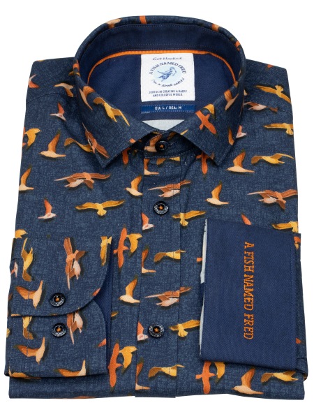 A Fish Named Fred Hemd - Modern Fit - Print - Möven - dunkelblau - ohne OVP