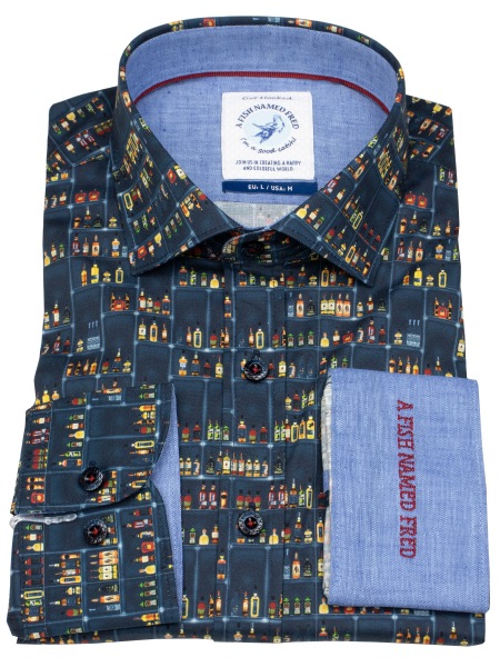 A Fish Named Fred Hemd - Modern Fit - Print - Spirituosen - dunkelblau - ohne OVP