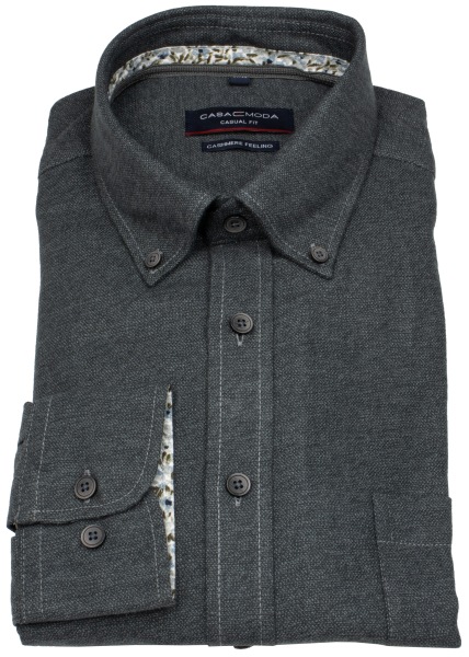 Casa Moda Hemd - Casual Fit - Button Down - leichter Flanell - anthrazit - 454489000 750 