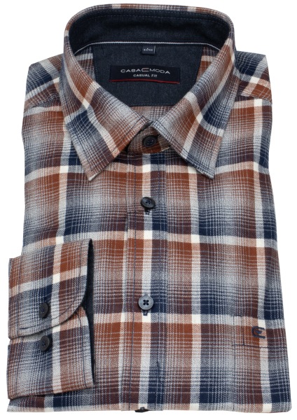 Casa Moda Hemd - Casual Fit - Kentkragen - leichter Flanell - kariert - blau / braun