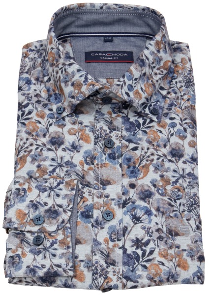 Casa Moda Hemd - Casual Fit - Kentkragen - Print - hellgrau - extra langer 72cm Arm - ohne OVP