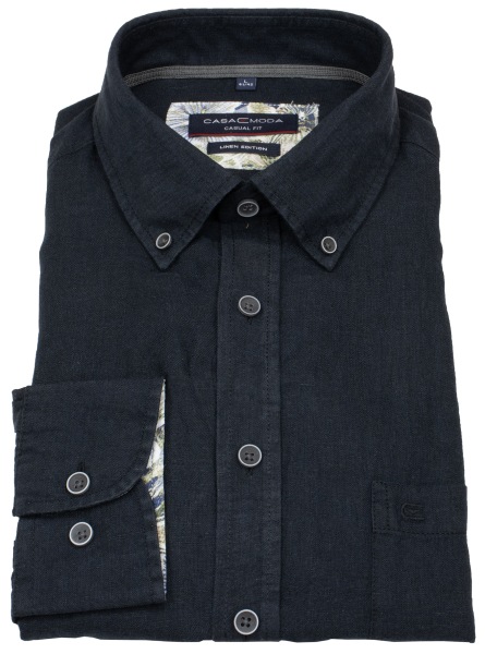 Casa Moda Leinenhemd - Casual Fit - Button Down Kragen - schwarz - ohne OVP - 454403300 801 