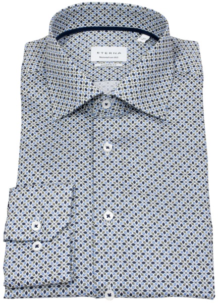 Eterna Hemd - Modern Fit - Print - dunkelblau / hellblau / olivgrün - ohne OVP - 1053 X18K 14 