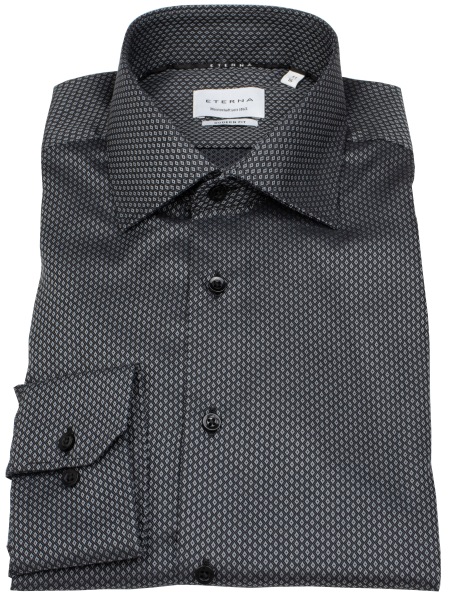 Eterna Hemd - Modern Fit - Print - schwarz / grau - extra langer 68cm Arm - 1059 X18K 38 Al=68 
