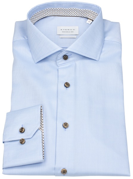 Eterna Hemd - Slim Fit - Haifischkragen - Struktur - Kontrastknöpfe - hellblau - ohne OVP