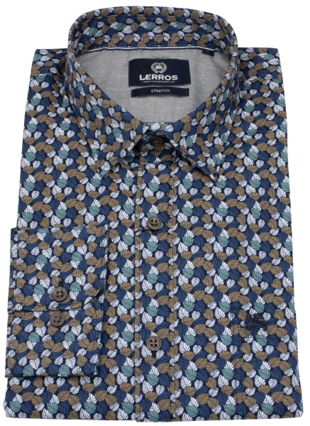 Lerros Hemd - Regular Fit - Under Button Down - Blätter Muster - mehrfarbig - 2581457 756 