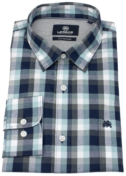 Lerros Hemd - Regular Fit - Under Button Down - kariert - blau / türkis